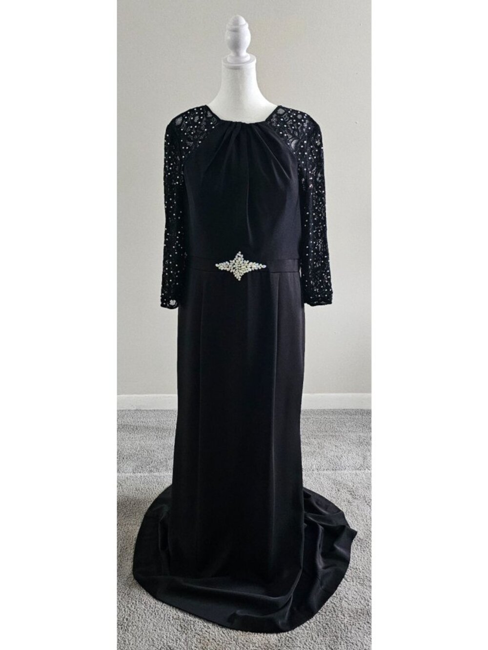 NWOT Alyce Paris Womens Elegant Blk Evening Gown 14 Rhinestones & Sequins Witchy